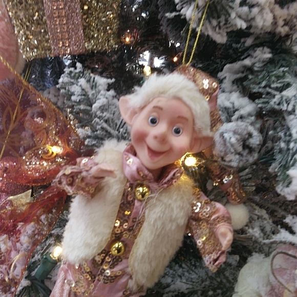 Pink and Gold Christmas Decorations Elf On A Ball - Picture 4 of 16
